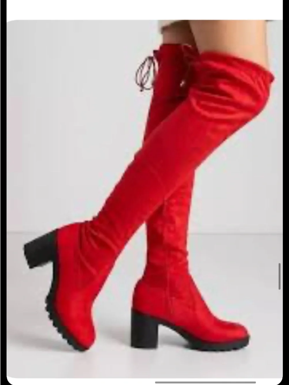 Red Over-the-Knee Block Heel Boots